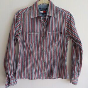 Tommy Jeans Shirt Blouse - Size XS - Stripe - Long Sleeve - Snap Down